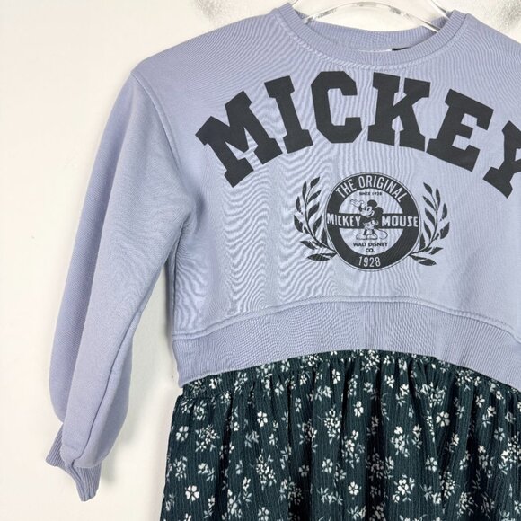 Zara x Disney Mickey Mouse Floral Mixed Media Dress Girl's Size 7 EUC - Picture 2 of 7